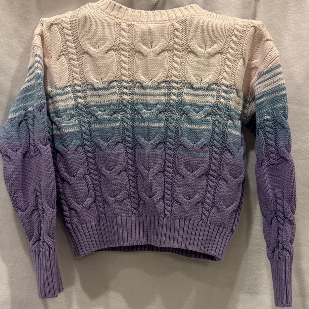 Design History Ombre Cable Knit Sweater - Cream, Blue, Purple